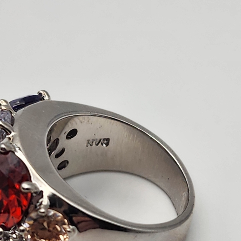 Nataliya V Collister Silver Tone & Muticolored Rhinestone Ring (7) - Picture 8 of 10